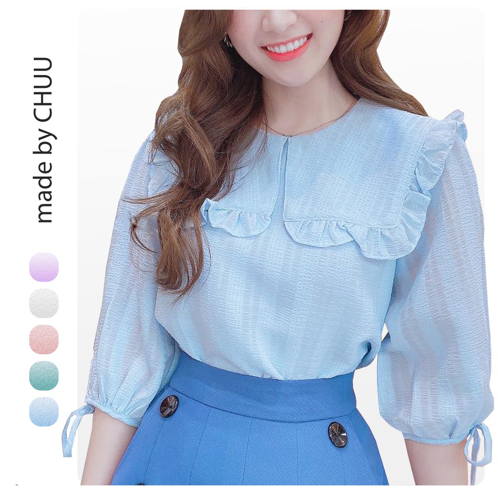 Áo sơ mi kiểu vạt vuông tay lửng CHUU A5560