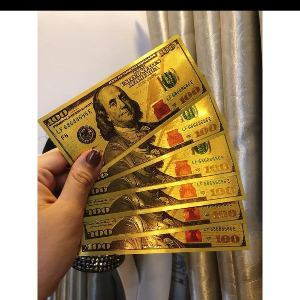20-50-100 Tờ Tiền Đô La Mạ Vàng May Mắn (2$/100$)