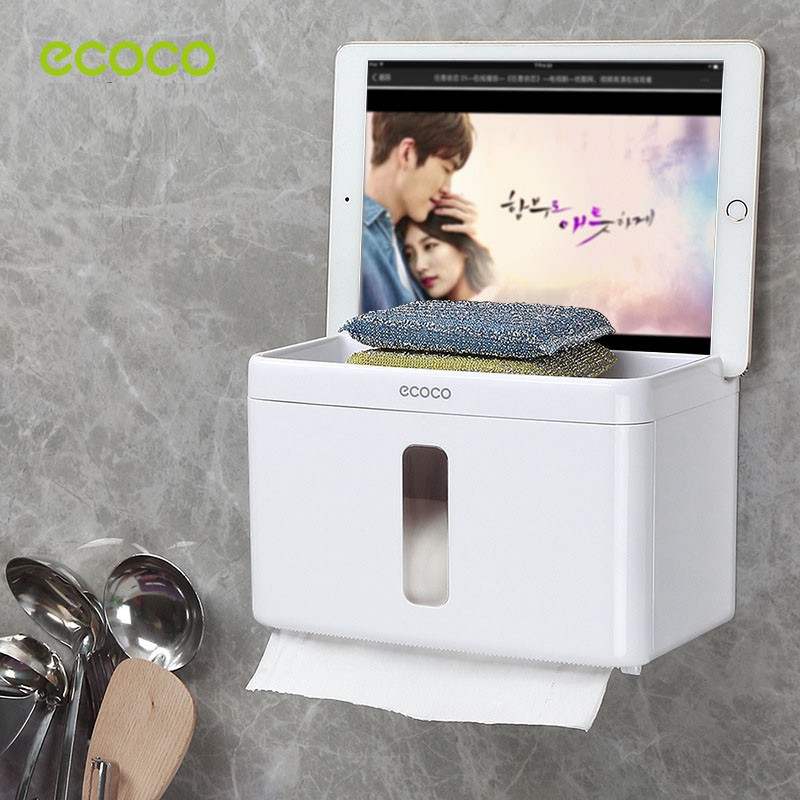 Kệ đựng giấy vệ sinh chống nước - Hộp đựng khăn giấy - Không cần khoan đục [loại treo] - Ecoco E1613