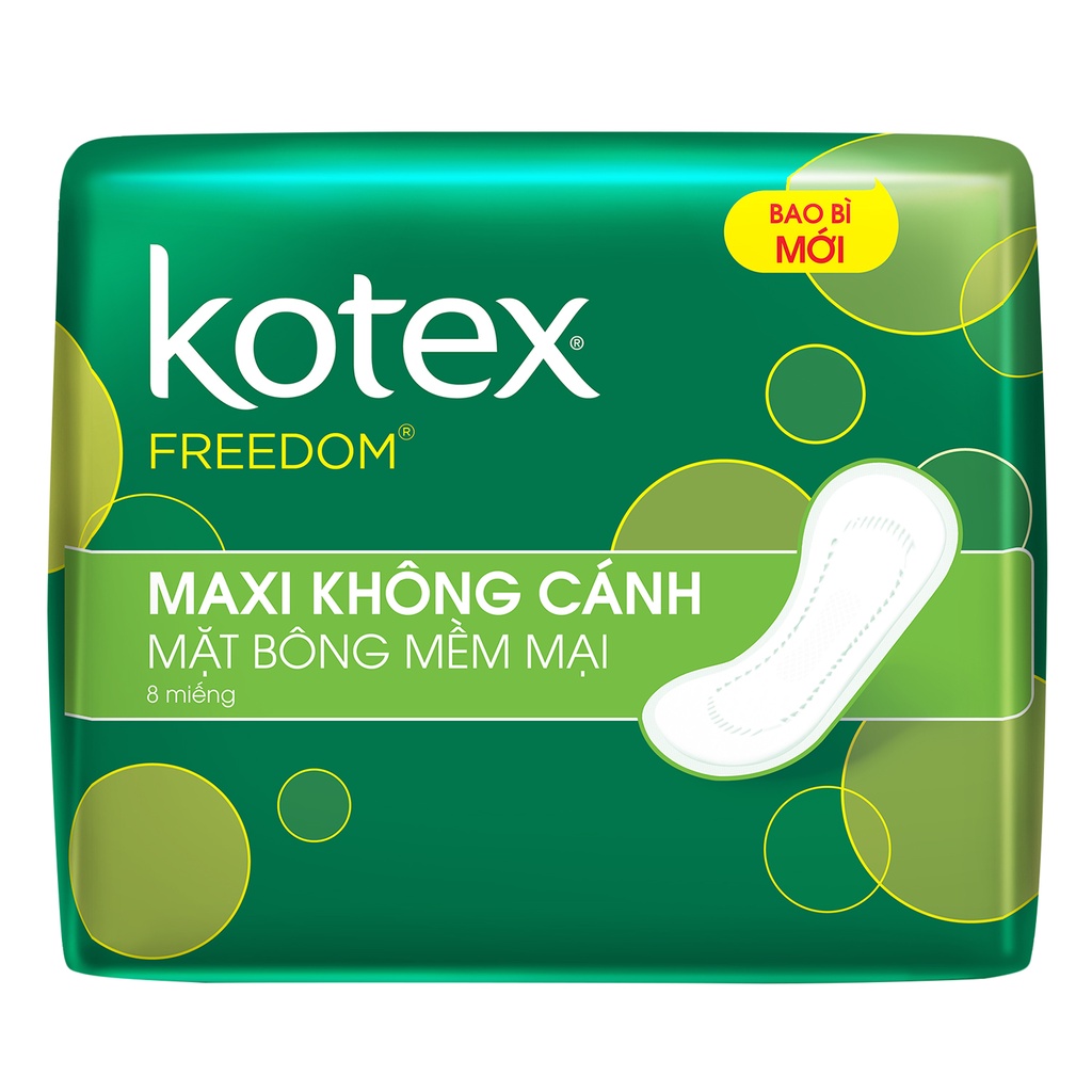 Combo 8 Băng Vệ Sinh Maxi 23cm Không Cánh Kotex FreeDom Mặt Bông Mềm Mại 8 miếngx8