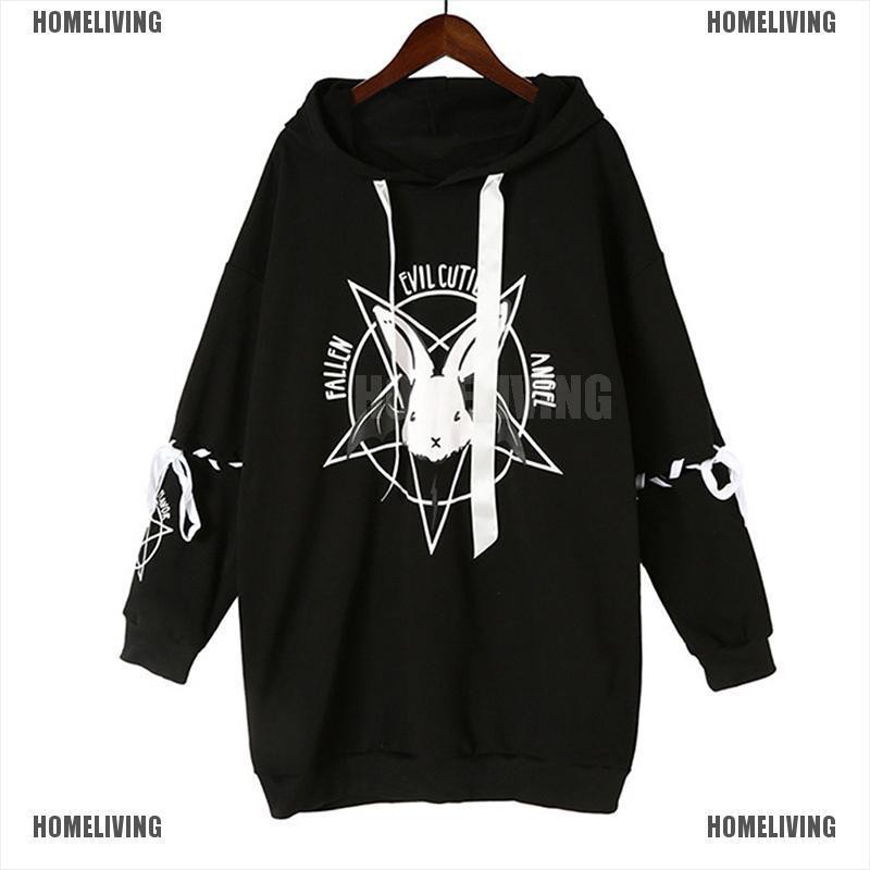 [Homeliving] Áo Hoodie Chui Đầu Có Dây Cột In Họa Tiết Phong Cách Gothic Harajuku Cho Nữ