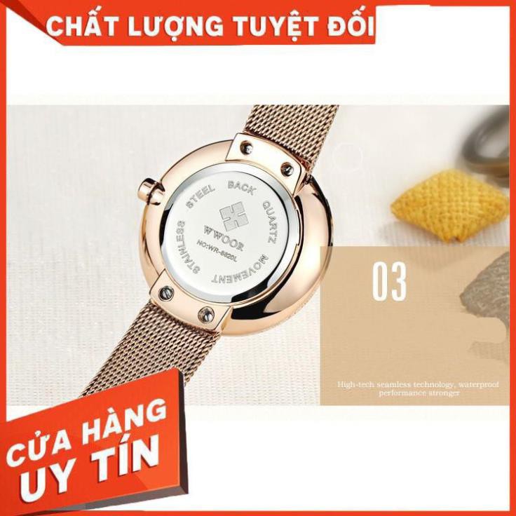 [ HÀNG CAO CẤP ] - ĐỒNG HỒ NỮ WWOOR 8820 DÂY BẠC MẶT HỒNG