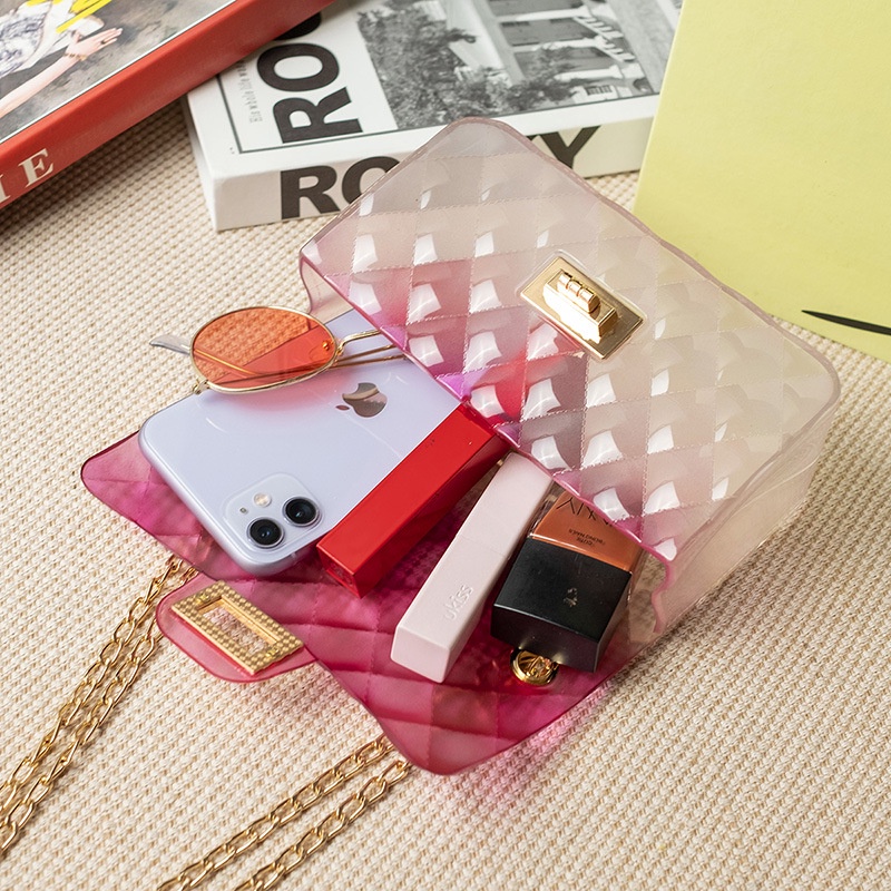 Túi Đeo Chéo Jelly Màu Gradient Trong Suốt 9 Ngăn Thời Trang Cá Tính Cho Nữ