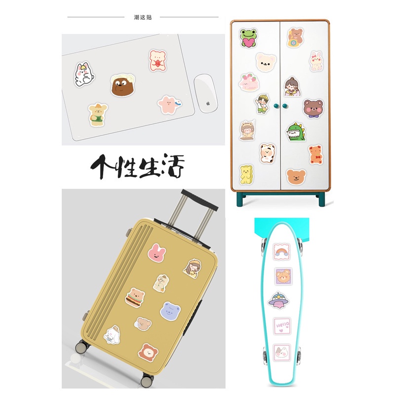 Set 100 Sticker Dán Tủ Lạnh / Ván Trượt / Ván Trượt Chống Thấm Nước Họa Tiết Gấu Hoạt Hình Phong Cách