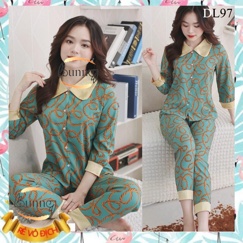 [Bunnysky] ĐỒ BỘ NỮ MẶC NHÀ CHẤT LIỆU LỤA MỀM MÁT TAY CỘC QUẦN DÀI KIỂU DÁNG ĐẸP HỌA TIẾT LẠ