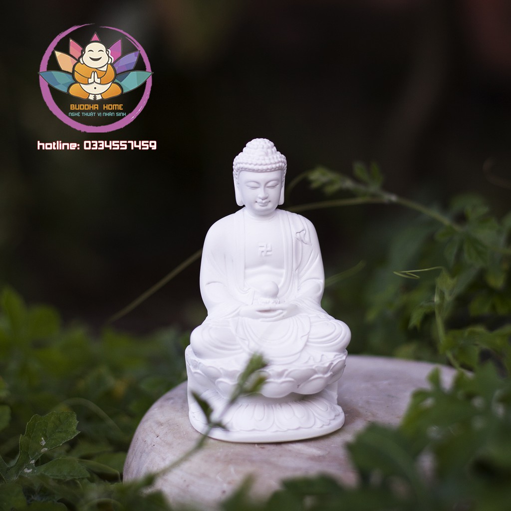 Tượng Phật A Di Đà Cao 11cm màu trắng phong thủy, trang trí nhà cửa, thờ cúng