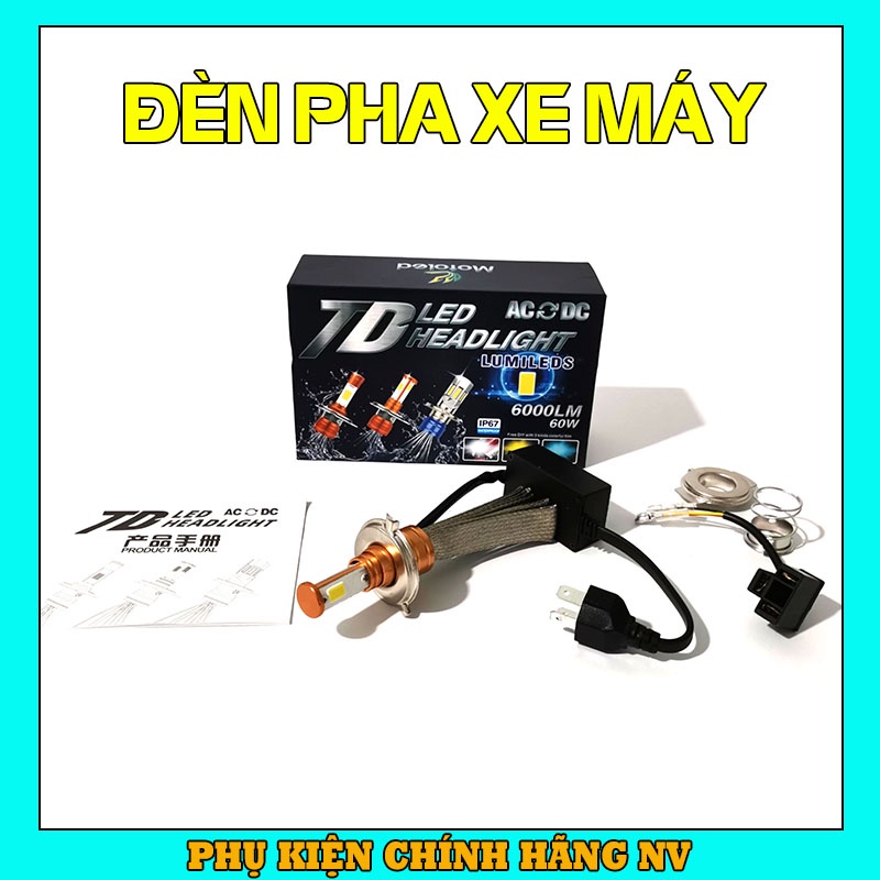 Đèn pha led xe máy Motoled 2in1 chân T19 H4 có râu tản nhiệt 6000 lumen siêu sáng