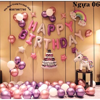 Set Sinh Nhật Ngựa Pony,Combo Trang Trí Sinh Nhật Ngựa Xanh, Hồng Tặng Kèm 5 Bóng Bay,Bơm,Băng Keo CV87