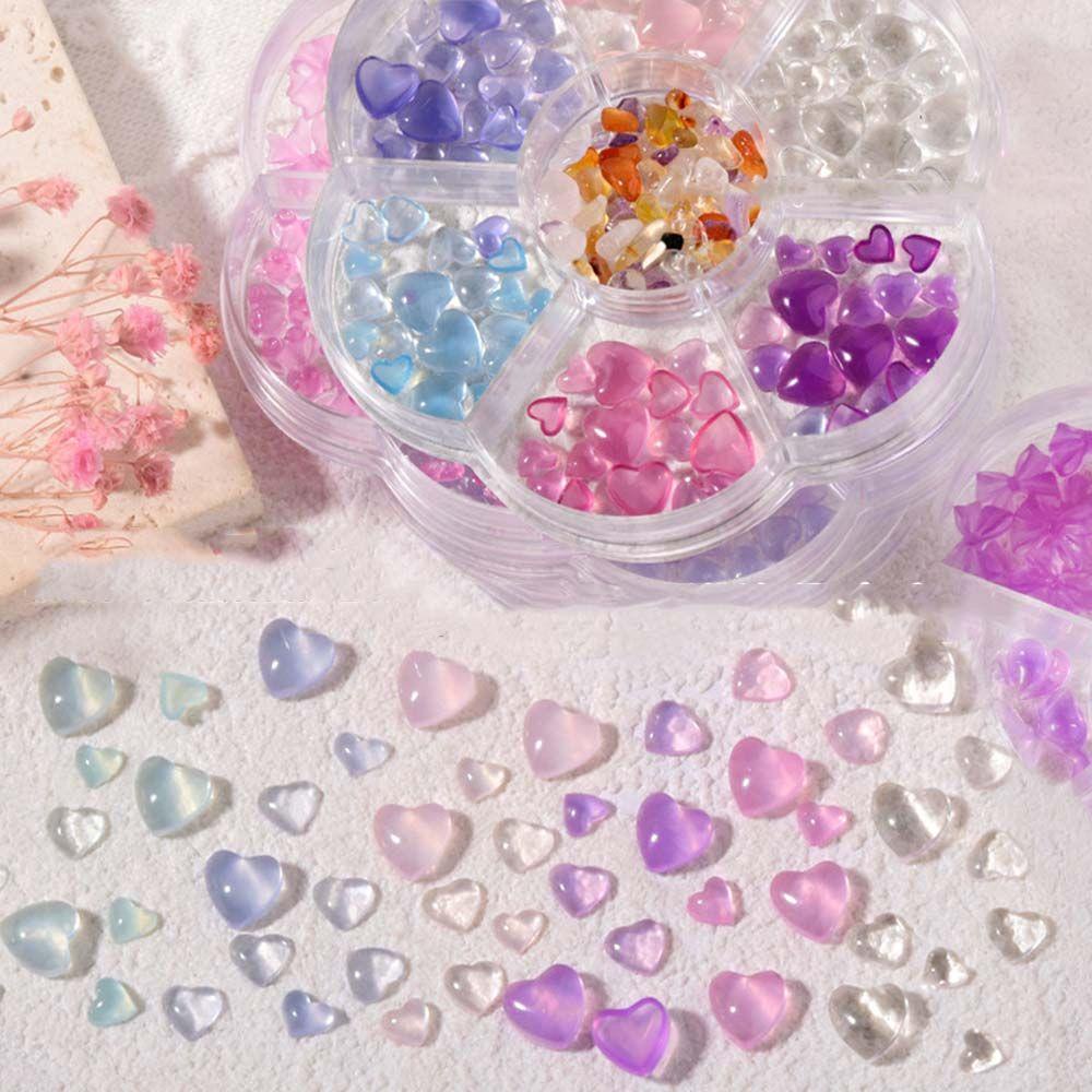 [Hàng mới về] Set hạt phụ kiện hình nơ trái tim quả đào bươm bướm 3D đáy dẹt trang trí móng tay nhiều màu sắc thời trang