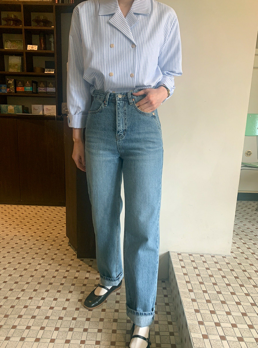 54123 Retro Pinstripe Ve Áo Sơ Mi Hai Hàng Nút