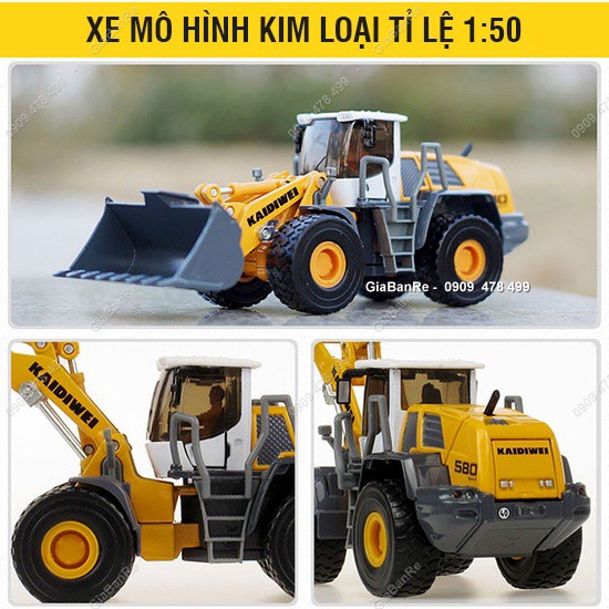 Mô Hình Kim Loại Xe Ủi Hạng Nặng 4 Bánh Hơi - Tỉ Lệ 1:50 Vàng - KDW - 9928