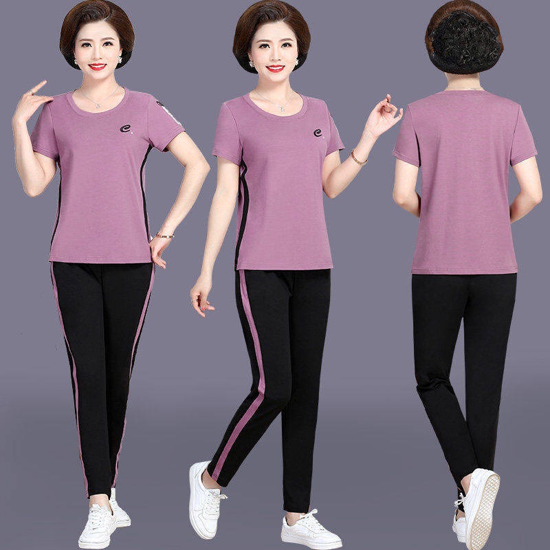 Bộ Đồ Thể Thao Hai Mảnh Áo Thun Tay Ngắn Giản Dị Mới Dành Cho Phụ Nữ Trung Niên Và Người Lớn Tuổi Năm 2021