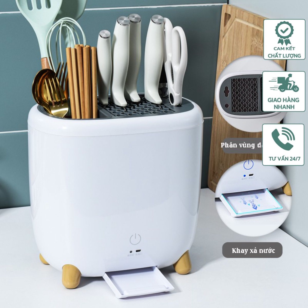 Kệ Đựng Đũa Thìa, Dao nhà bếp diệt khuẩn bằng tia UV giúp diệt 99,9% vi khuẩn - Kệ đựng dao kéo nhà bếp chính hãng