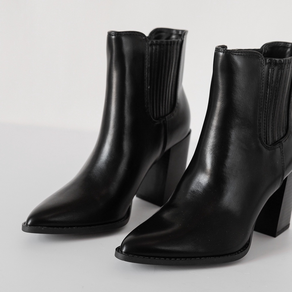 [Joiehome] Boots mũi nhọn gót vuông cổ chun basic