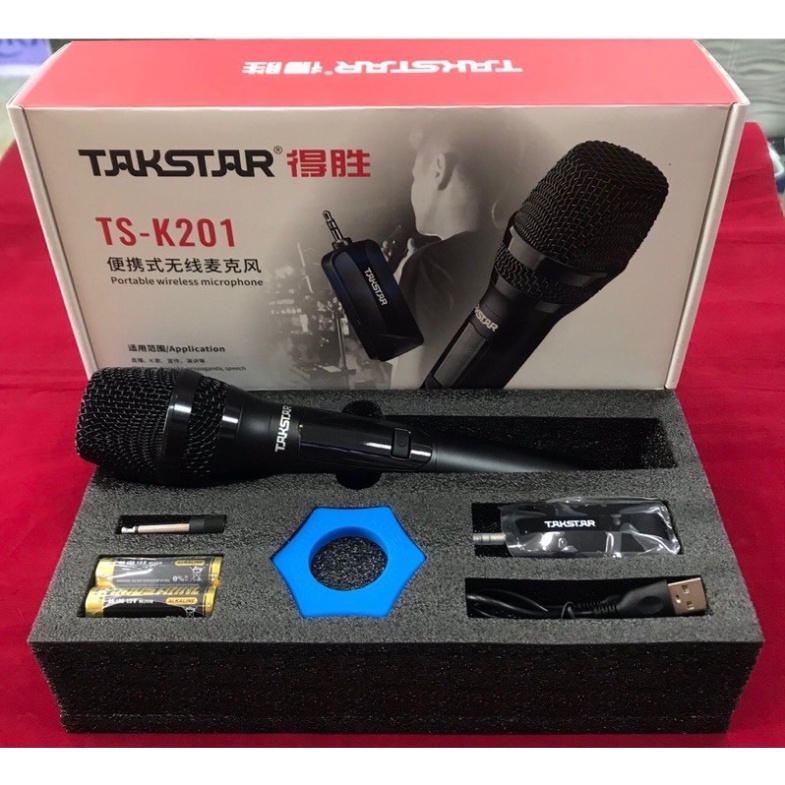 Micro Không Dây TS-K201, Chính Hãng TAKSTAR, Mic Có jack Cắm 3.5 Và 6.5mm - Cắm Cho Các Loại Loa Kéo - Mixer - Soundcard