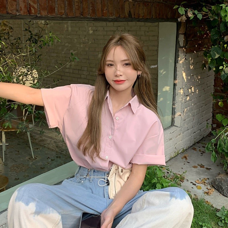 Áo sơ mi tay ngắn thiết kế mỏng phong cách retro mùa hè 2021 cho nữ