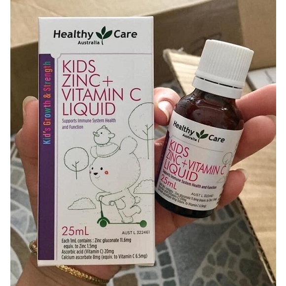 Siro bổ sung kẽm nước và vitamin C Healthy Care Kids Zn Zinc Vid C Liquid 25ml tăng đề kháng cho bé của Úc