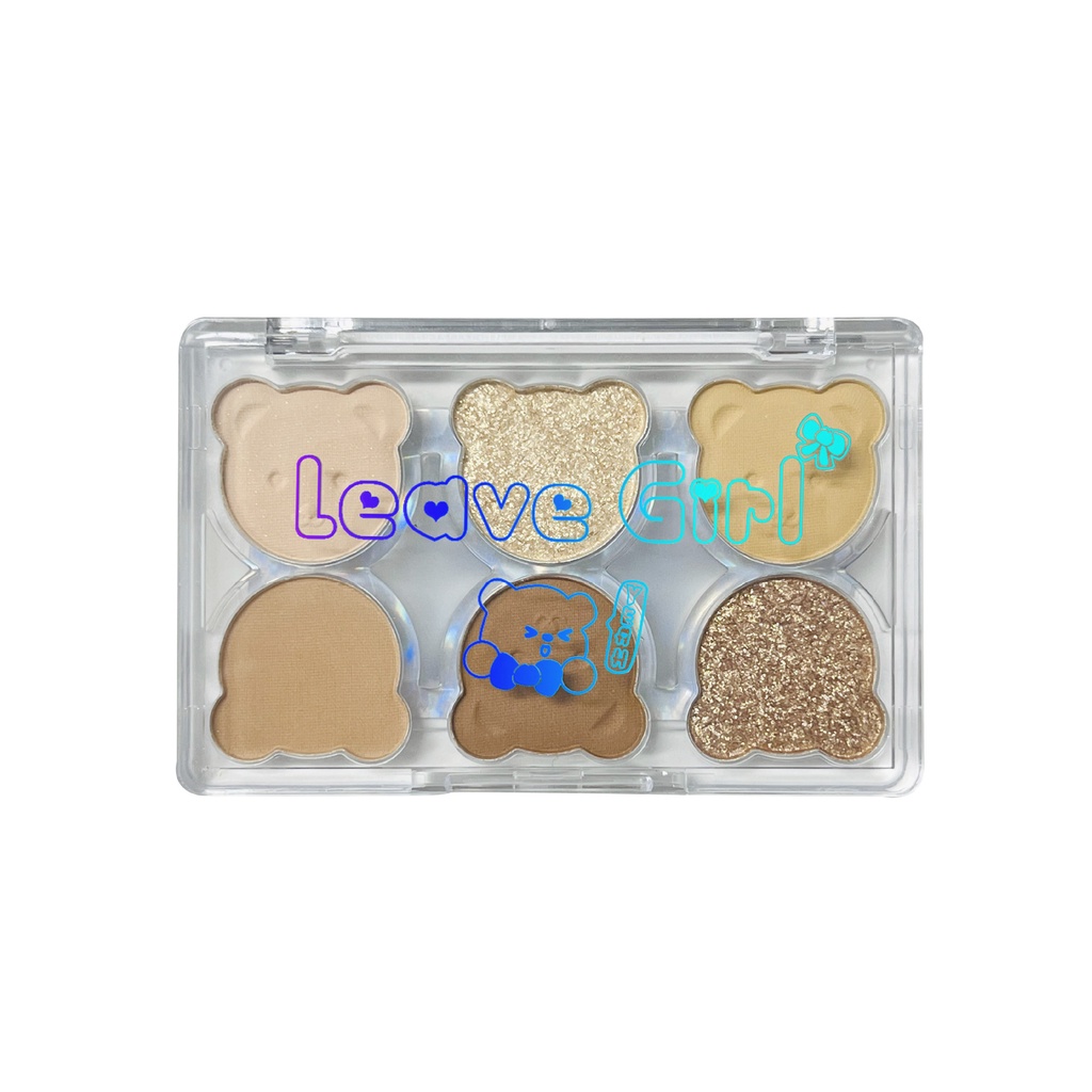 Bảng Phấn Mắt 6 Màu Sắc Tông Lì/Lấp Lánh Chống Thấm Nước Lâu Trôi Trang Điểm Bắt Sáng Hình Gấu Dễ Thương