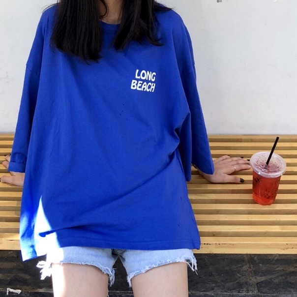 Áo phông nam nữ Long Beach BIGOMALL - Áo thun unisex ngắn tay Freesize 55kg