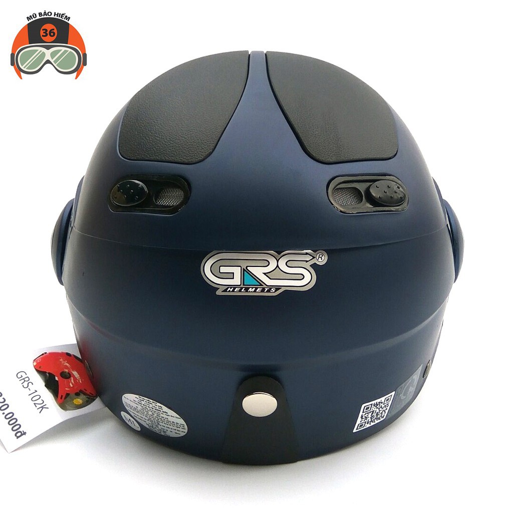 Mũ bảo hiểm 1/2 đẩu có kính - GRS A102K -Màu xanh nhám ốp đen - bảo hành 12 tháng