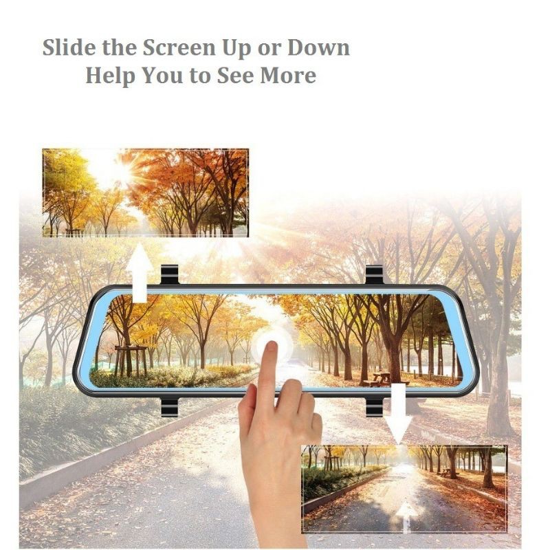 Camera hành trình gương xe ô tô 10 inch cảm ứng Full HD 2 camera trước và sau xe