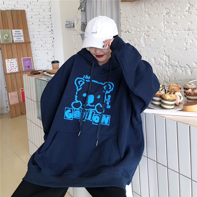 [Áo hoodie nữ form rộng]  Áo hoodie nữ form rộng dài oversize quảng châu vải nỉ in hình chất | BigBuy360 - bigbuy360.vn