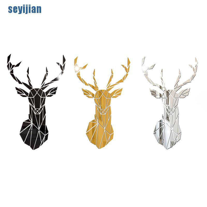 Sticker Gương Dán Tường Hình Đầu Hươu 3D Nhiều Kích Cỡ