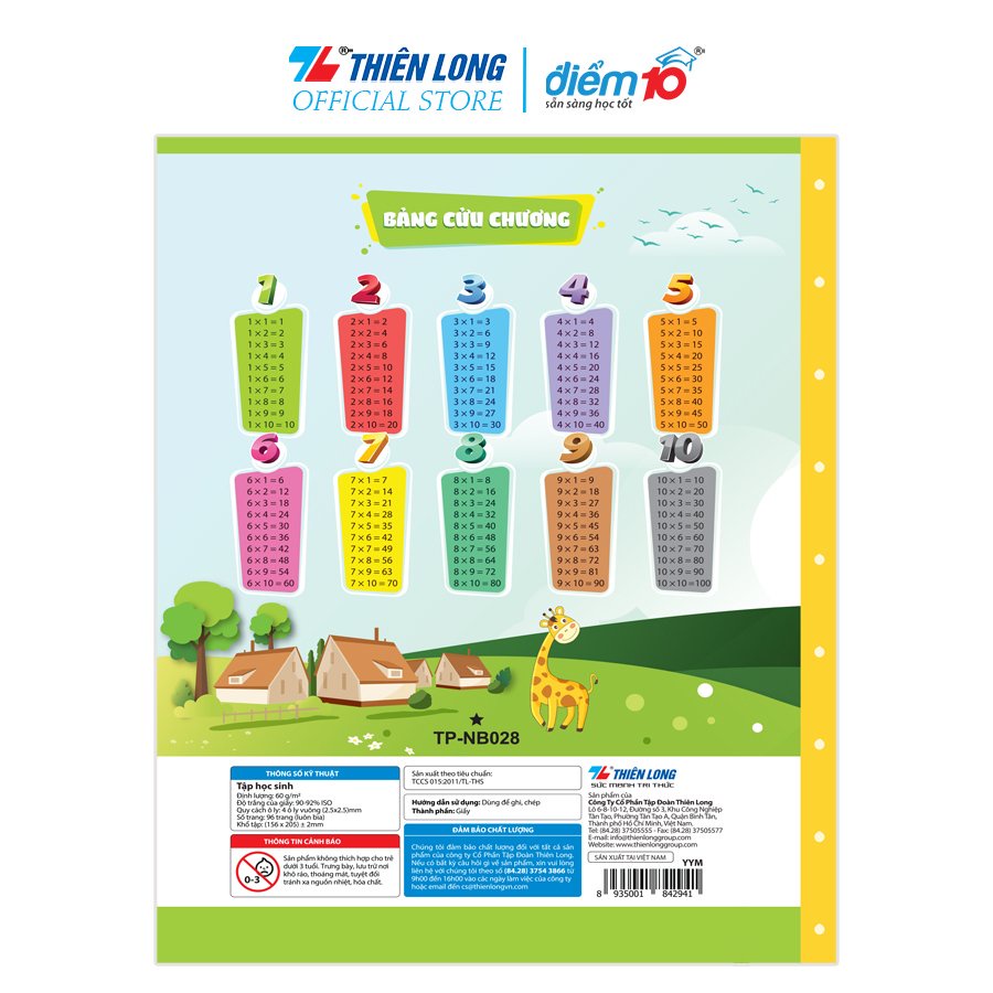 Combo 10 cuốn Tập học sinh 96 trang 4 ô ly vuông 60 gsm Điểm 10 TP-NB028