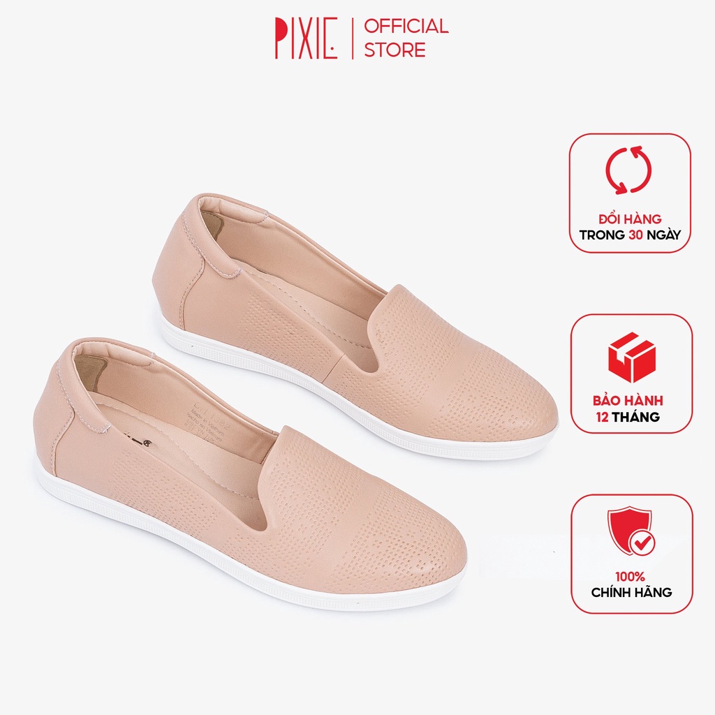 Giày Slipon Đế Cao Su Trắng Siêu Nhẹ Họa Tiết Cắt Laze Pixie X373