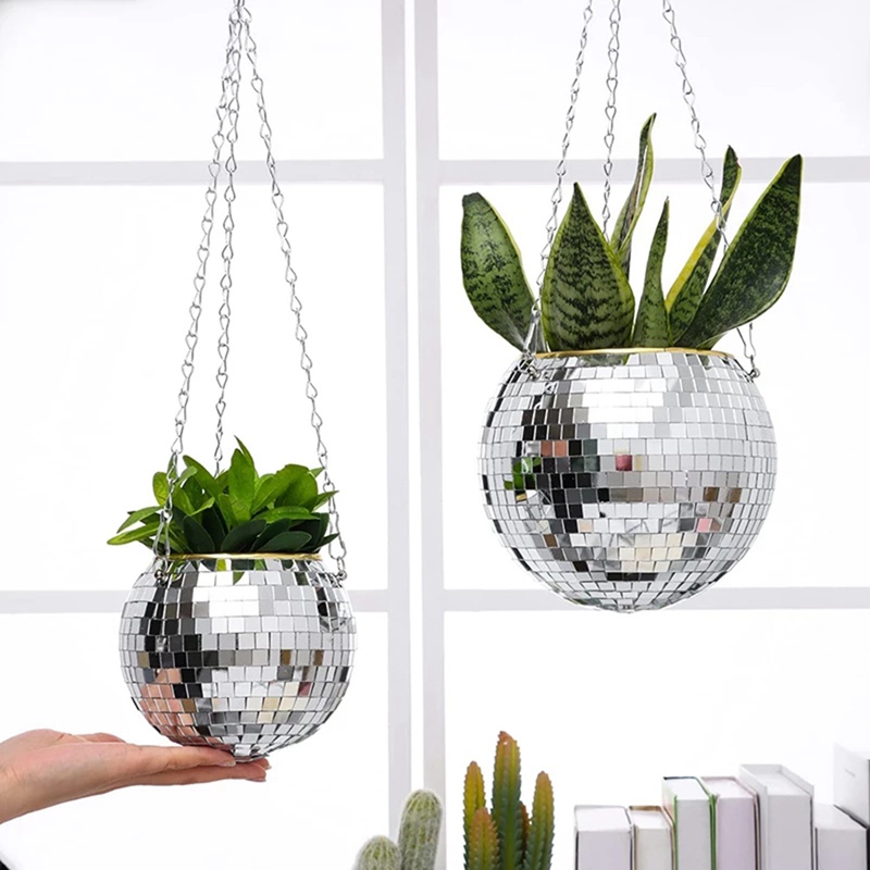 Chậu Trồng Cây Gắn Gương Phản Quang Độc Đáo Trang Trí Sân Vườn / Nhà Cửa