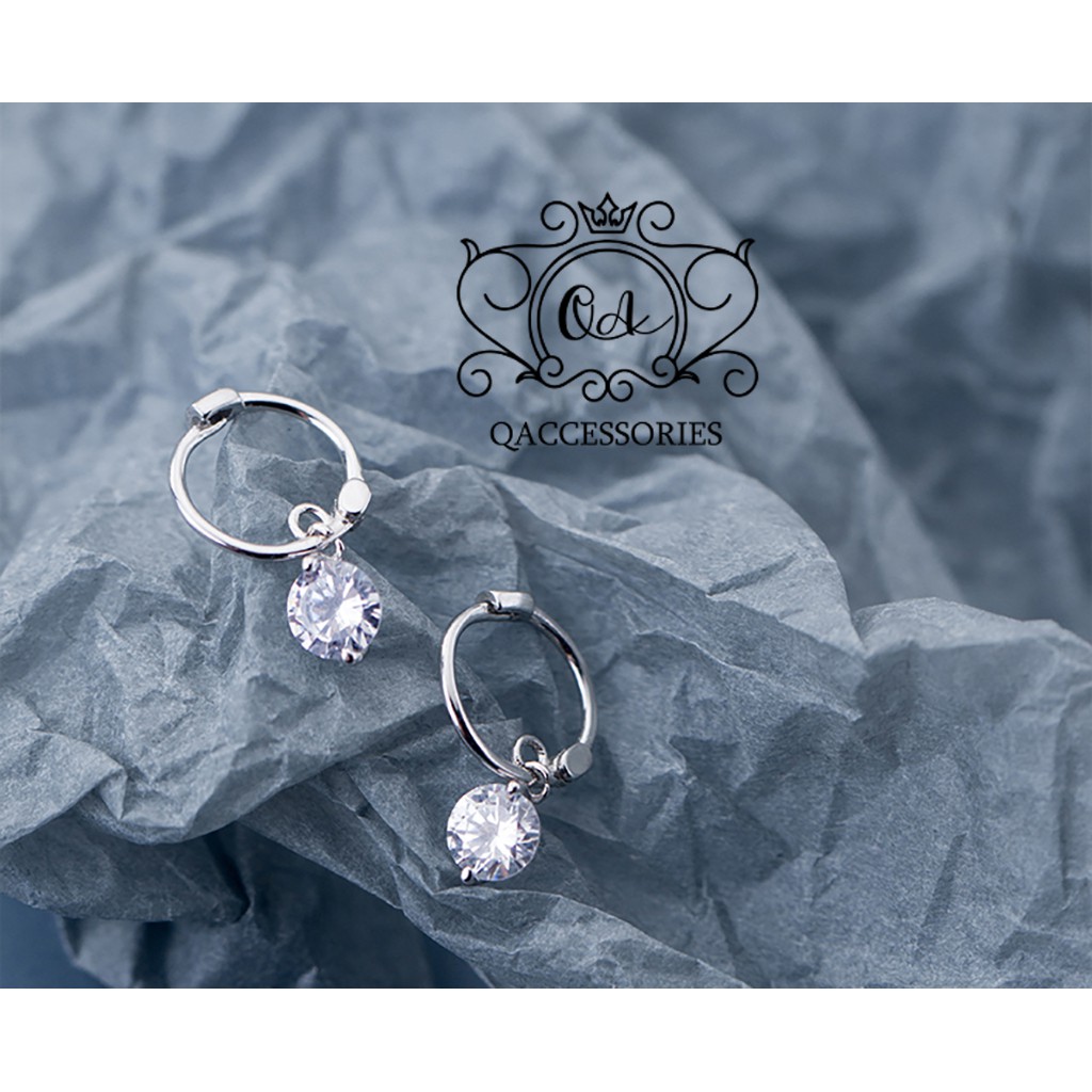 Khuyên tai bạc 925 mặt đá tròn trẻ em bông nữ S925 HOOP Silver Earrings QA SILVER EA210205