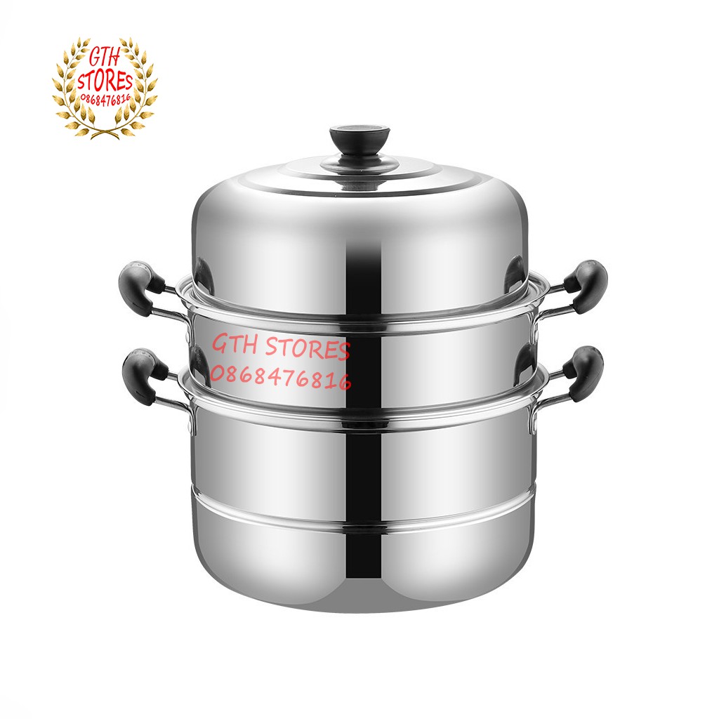 Nồi hấp inox 2 Tầng nắp kính size 28cm - 3 Tầng tiện lợi 2 vỉ hấp size 30cm, Bằng Thép Không Gỉ - GTH STORES