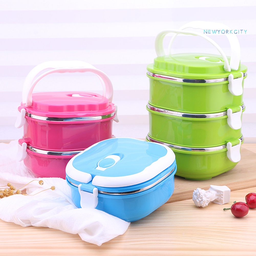 Hộp Đựng Cơm Trưa Cách Nhiệt 1/2/3 Lớp Thiết Kế Hình Vuông Di Động Tiện Dụng Mang Theo Dã Ngoại NYC