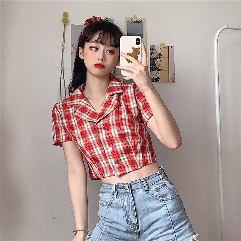 ÁO SƠ MI CROPTOP TAY NGẮN KẺ SỌC CARO THỜI TRANG CHO NỮ - CROPTOP CARO KẺ TÍM ĐEN ĐỎ HỒNG VÀNG XANH | BigBuy360 - bigbuy360.vn