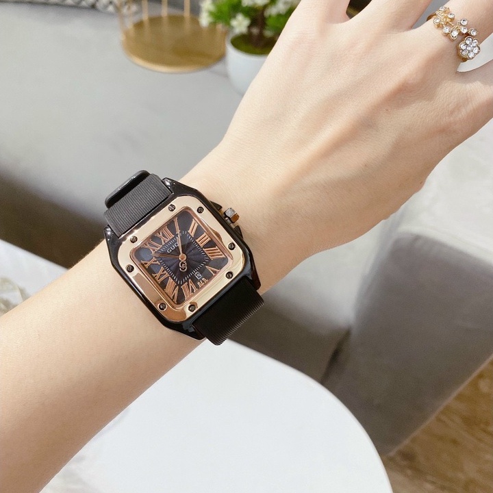 Đồng Hồ Nữ GuQi Dây Silicone Cao Cấp, Mặt Vuông Size 31x31mm Kiểu Dáng Thanh Lịch Thời Thượng