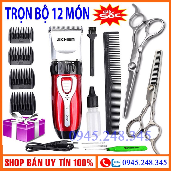 Tông đơ cắt tóc JICHEN 0817 -Bộ tăng đơ máy cắt tóc nam nữ tại nhà. Combo kèm Kéo, đèn, áo choàng. Bảo hành lỗi 1 đổi 1.