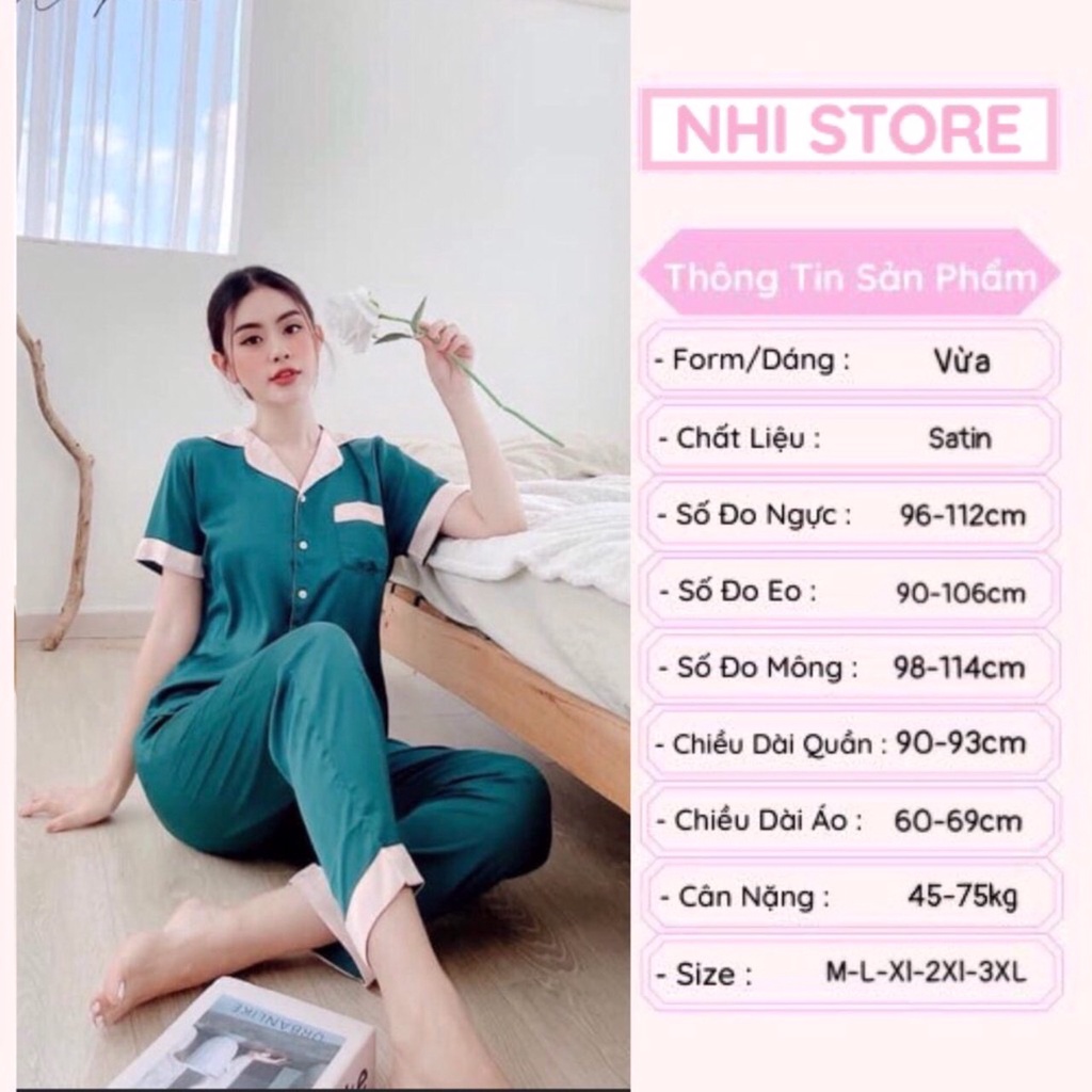 [FREESHIP 50K] ĐỒ BỘ MẶC NHÀ NHISTORE QUẦN DÀI TAY NGẮN PHỐI NẸP LỤA SATIN SANG, TINH TẾ SIZE 45-75KG