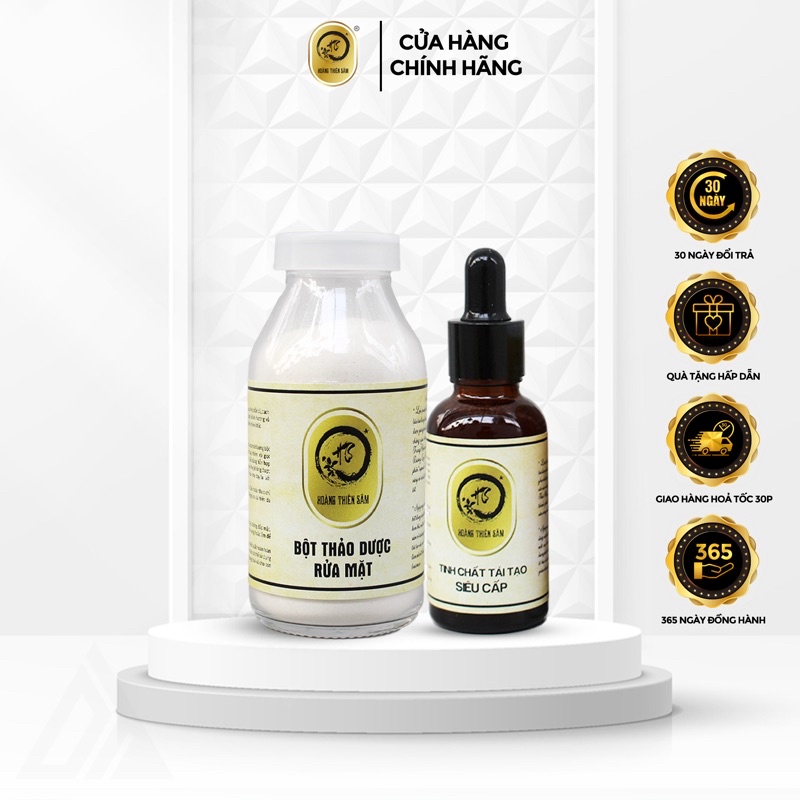 Combo tái tạo Hoàng Thiên Sâm (Bột rửa mặt 100g &amp; Tinh chất tái tạo 30ml) - hoangthiensam