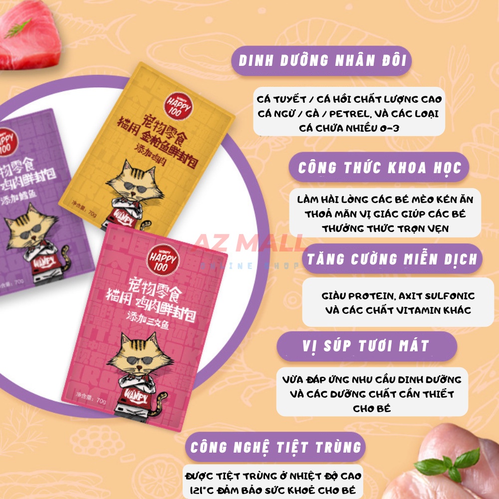 Pate Wanpy Happy 100 Cho Mèo Gói 70g - Pate Cho Mèo 6 Vị Hấp Dẫn- Hery Pet