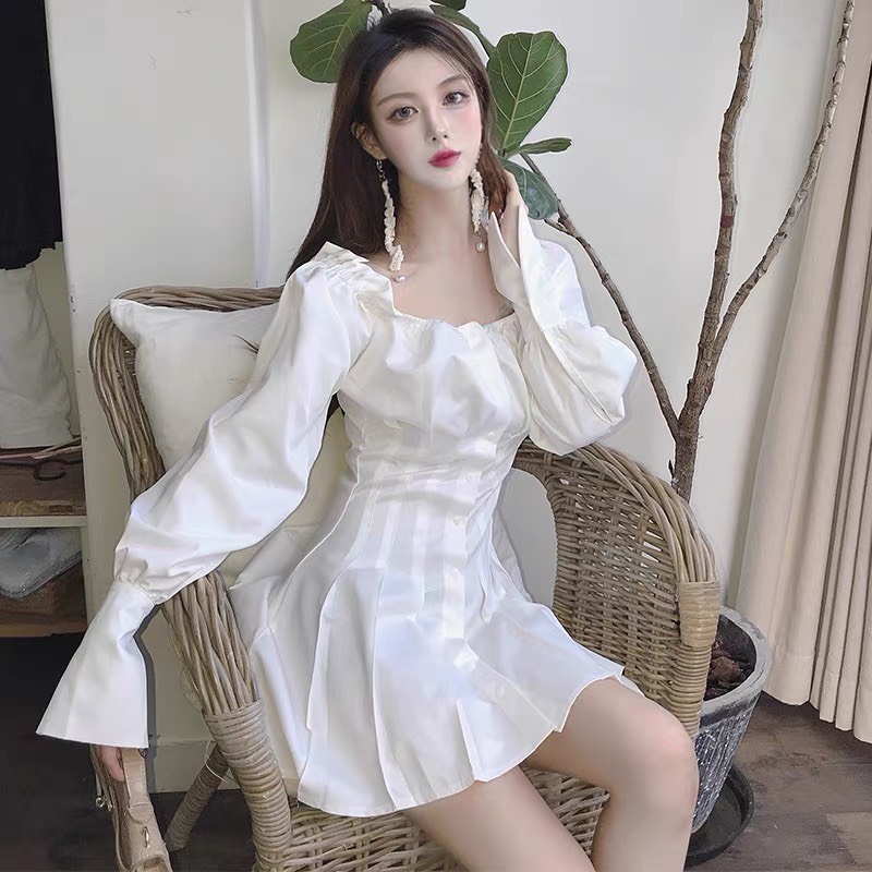 Đầm nữ sơ mi tay dài dáng xòe Emilyshop