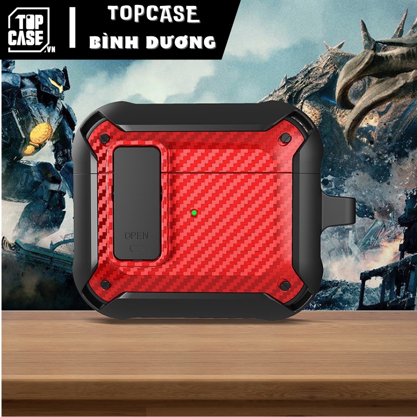 Case Airpods - Vỏ bảo vệ tai nghe Airpods 1/2/3/Pro chống sốc TPU vân carbon,có công tắc kèm móc khoá-TOPCASE BÌNH DƯƠNG