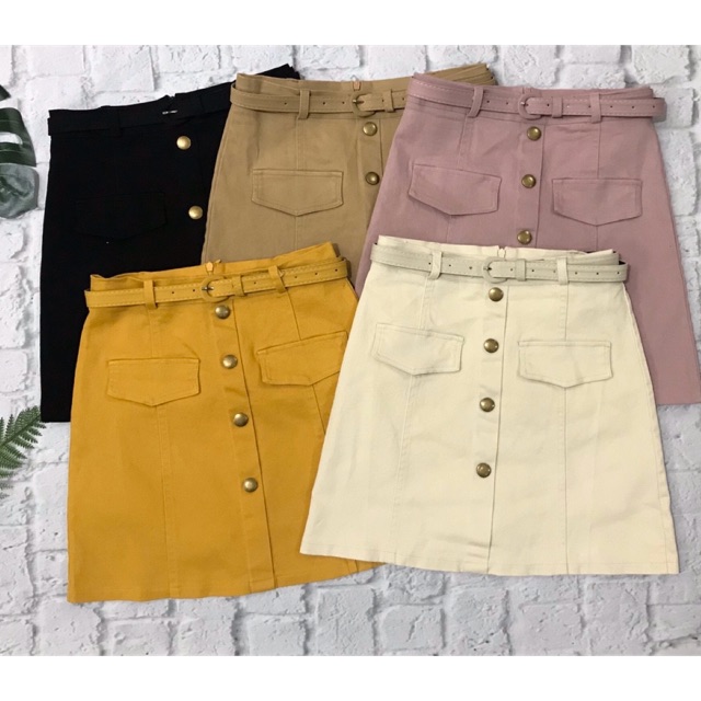 CHÂN VÁY KAKI KHUY DỌC TÚI NẮP KÈM ĐAI MS13689