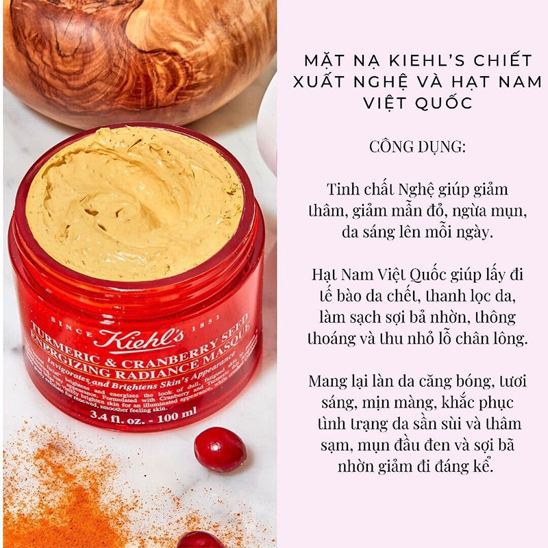 [Hàng US Chính Hãng] Mặt Nạ Nghệ Việt Quất Kiehl's Turmeric & Cranberry 100ml Tăng Cường Năng Lượng & Làm Sáng Da