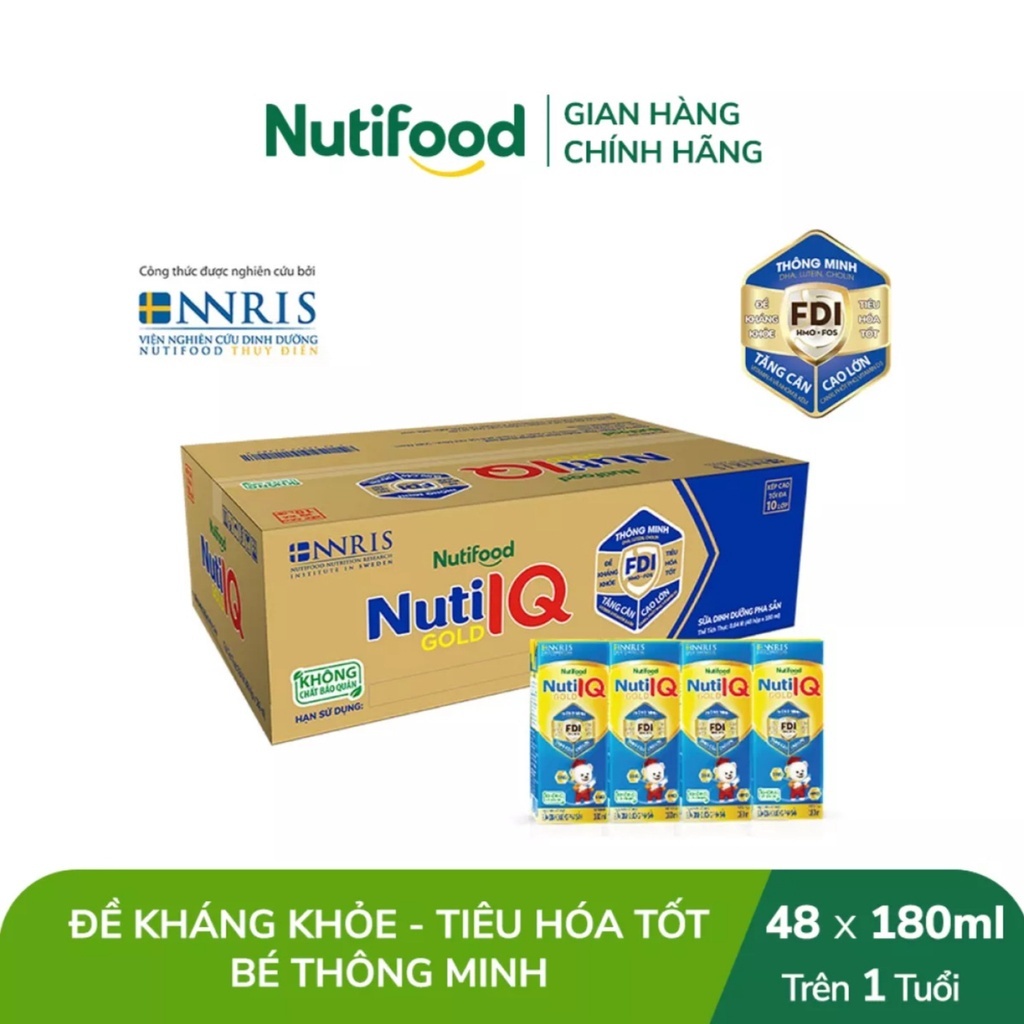 Thùng 48 Hộp Sữa Bột Pha Sẵn Nuti IQ Gold 180ml