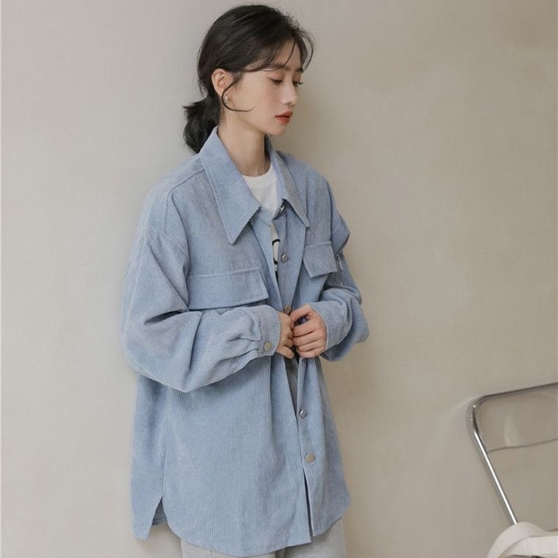 IELGY    Áo Khoác Nhung Tay Dài Cổ Polo Thời Trang Dễ Phối Đồ Cho Bạn Gái