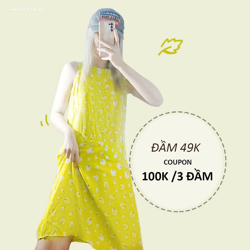 ẢNH THẬT - Đầm màu xanh trà họa tiết bí ngô 2HAND-OMI