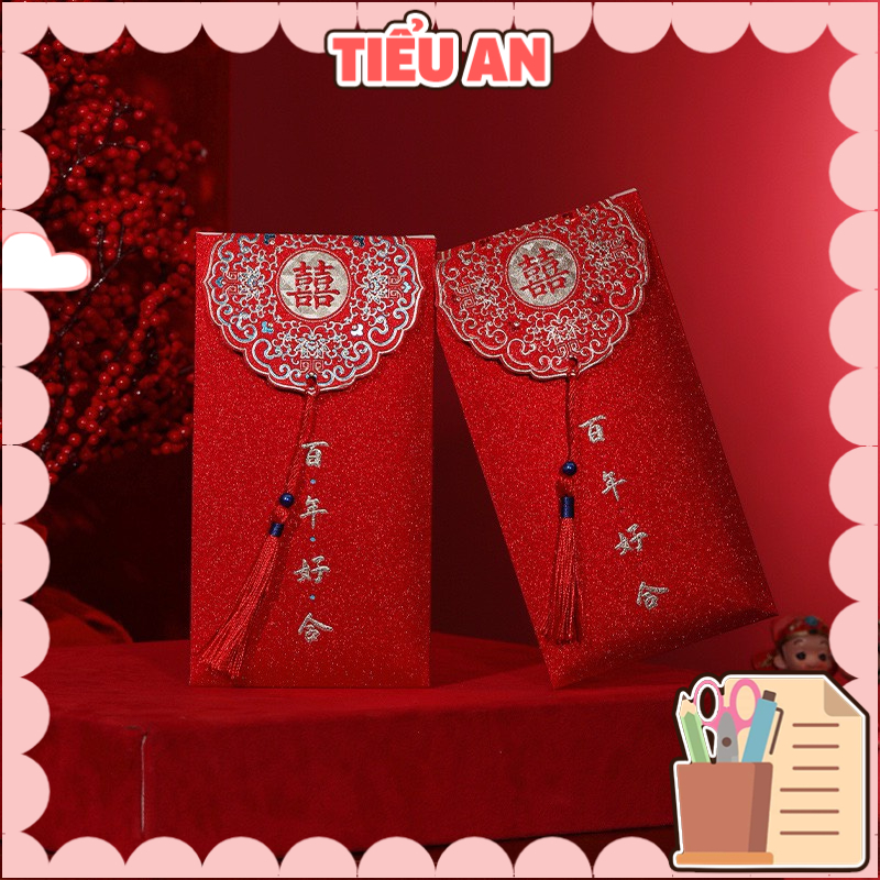 Set 2 cái Bao Lì Xì/ Phong Bì Cao Cấp - Uyên Ương Song Hỷ - Mừng Cưới