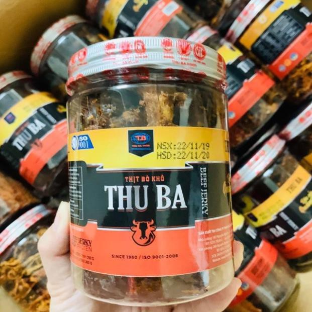 Bò khô Thu Ba cay vừa, thịt chắc thơm ngọt đặc sản Quảng Ngãi đồ ăn vặt Hà Nội hộp 500g và 300g