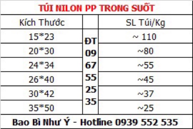 {1kg/size} túi nilon trắng trong suốt, túi PP trong- hàng đẹp có sẵn