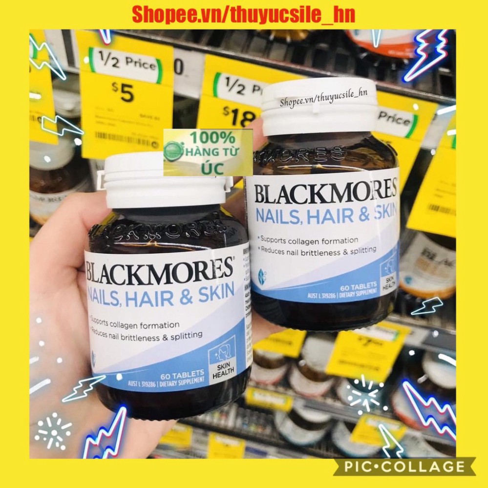 (Date 2022 mẫu mới) Viên uống đẹp da tóc móng Blackmores Nails Hair Skin 60 viên Úc